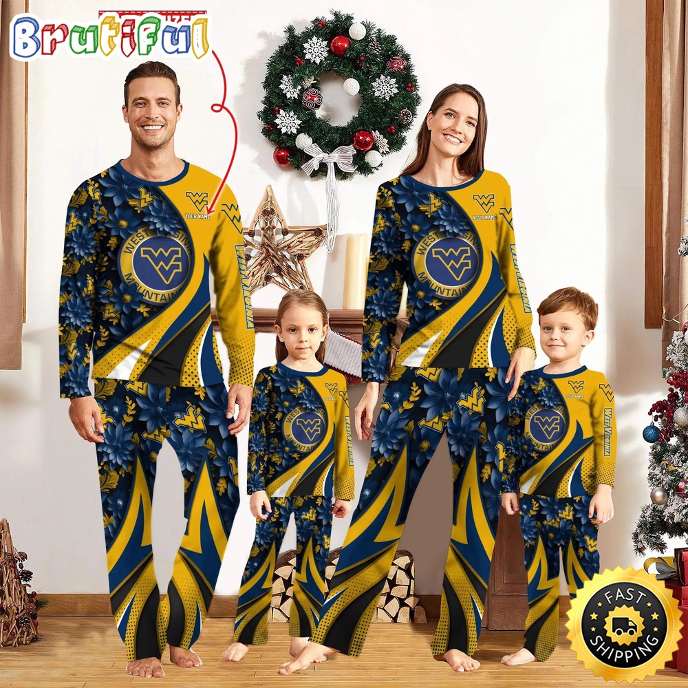 Sportswearmerch West Virginia Mountaineers NCAA Flower Personalized Pajamas Family For Fan