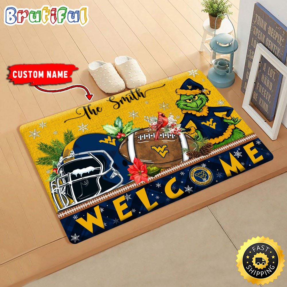 Sportswearmerch West Virginia Mountaineers NCAA Grinch Christmas Doormat For Fan