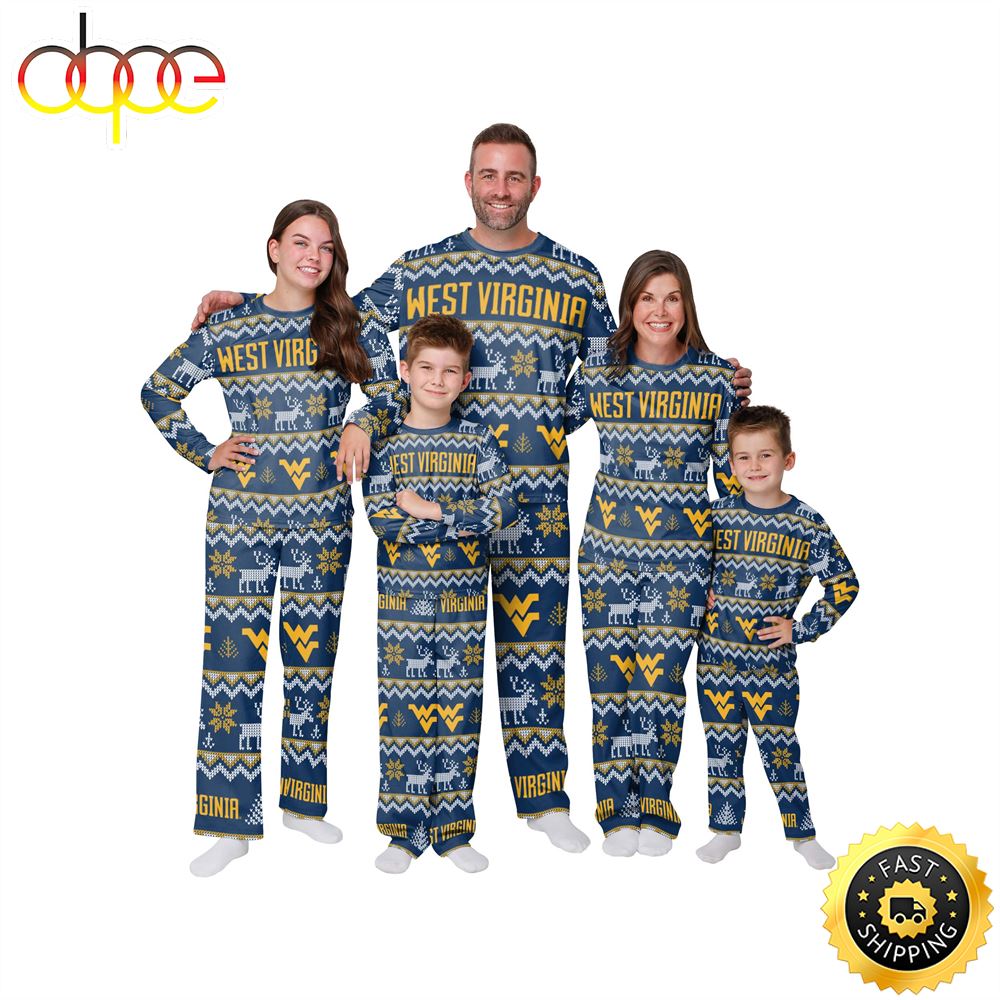 Sportswearmerch West Virginia Mountaineers NCAA Patterns Essentials Christmas Personalized Pajamas For Fan