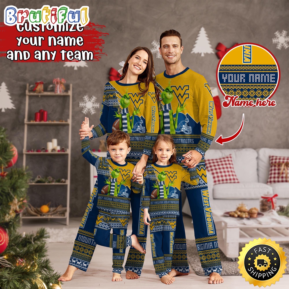 Sportswearmerch West Virginia Mountaineers NCAA Personalized Pajamas Family For Fan