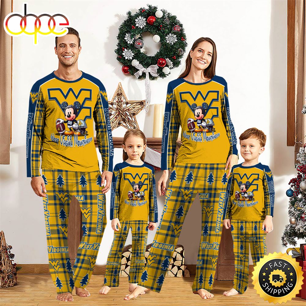 Sportswearmerch West Virginia Mountaineers NCAA x Mickey Mouse Personalized Pajamas Family For Fan