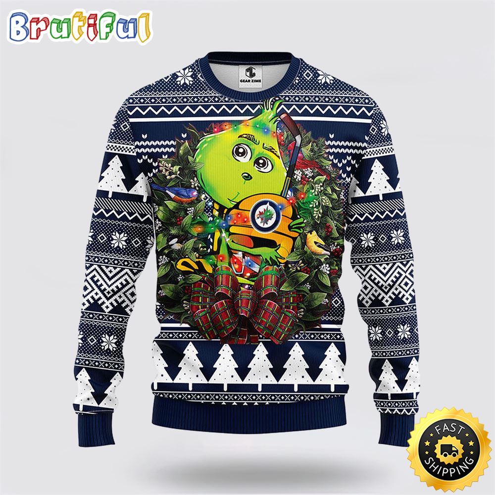 Sportswearmerch Winnipeg Jets NHL Grinch Hug Ugly Christmas Sweater For Fan