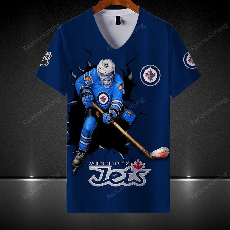 Sportswearmerch Winnipeg Jets NHL Personalized V-neck Women T-shirt For Fan