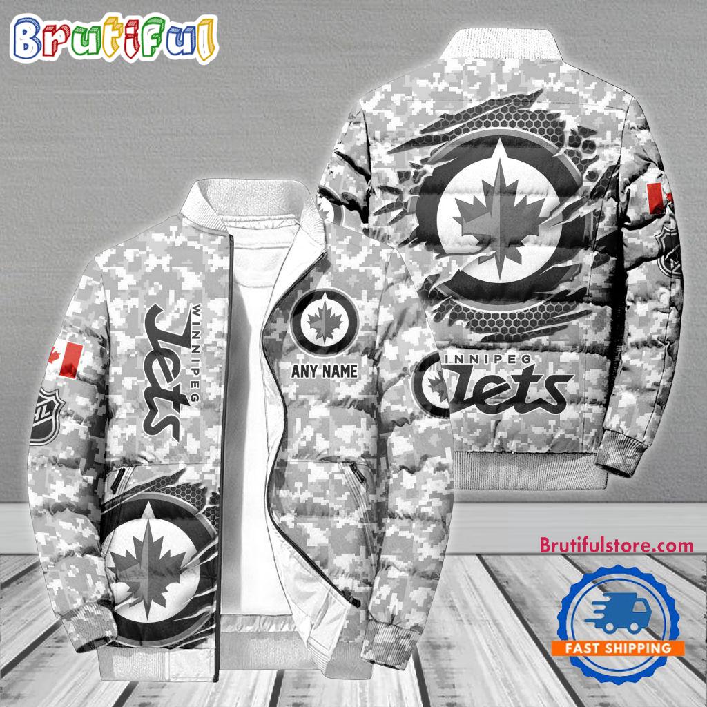 Sportswearmerch Winnipeg Jets NHL Special Camo Honor Veterans Puffer Jacket For Fan