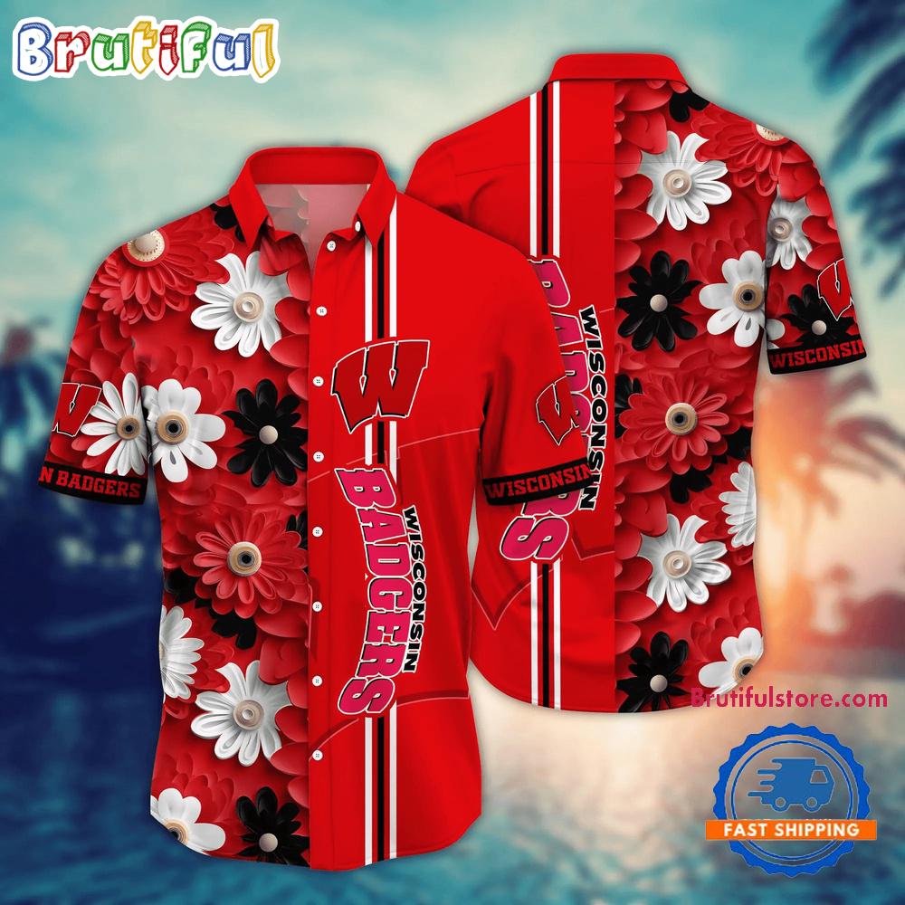 Sportswearmerch Wisconsin Badgers NCAA Flower Summer Personalized Hawaiian Shirt For Fan