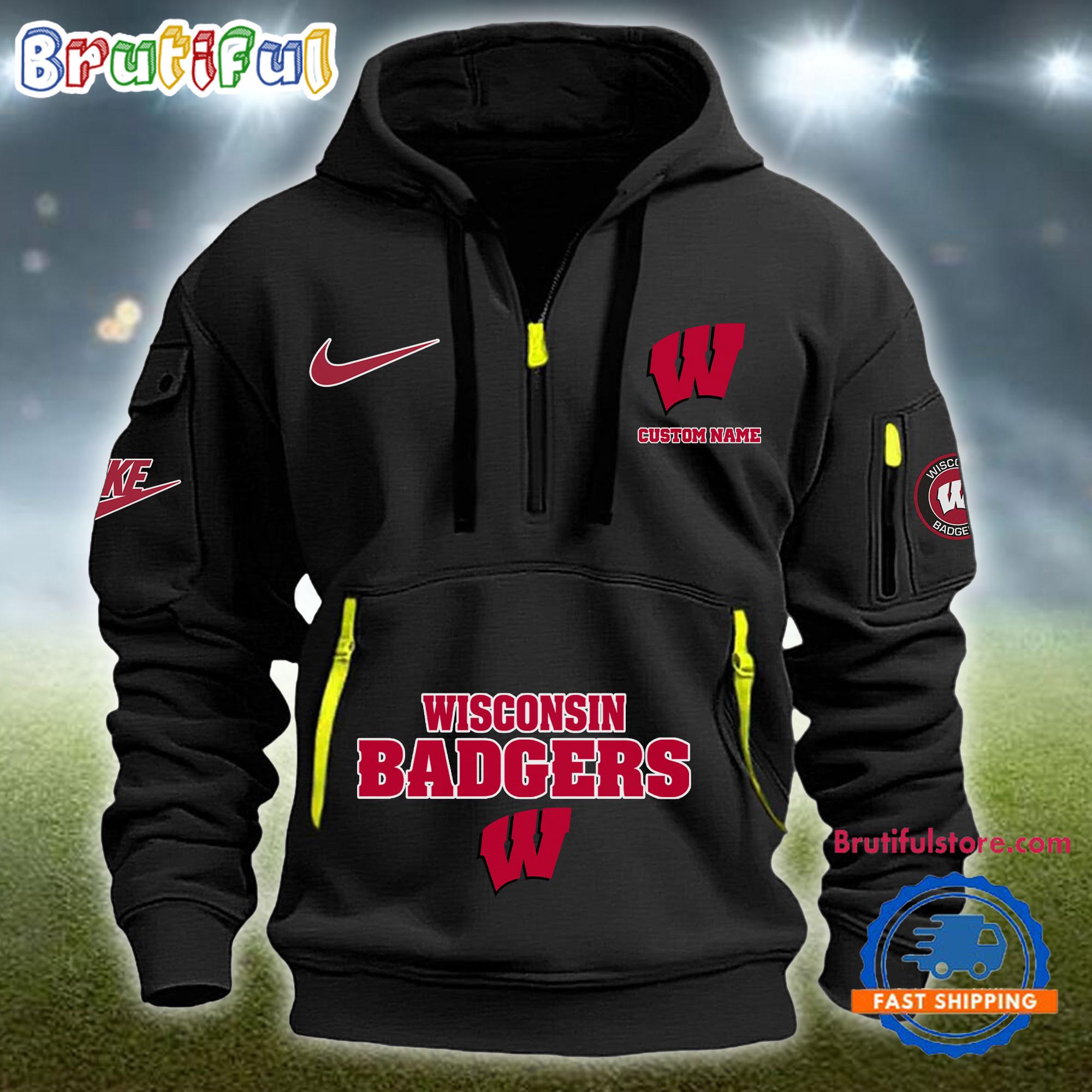 Sportswearmerch Wisconsin Badgers NCAA Half Zip Hoodie For Fan