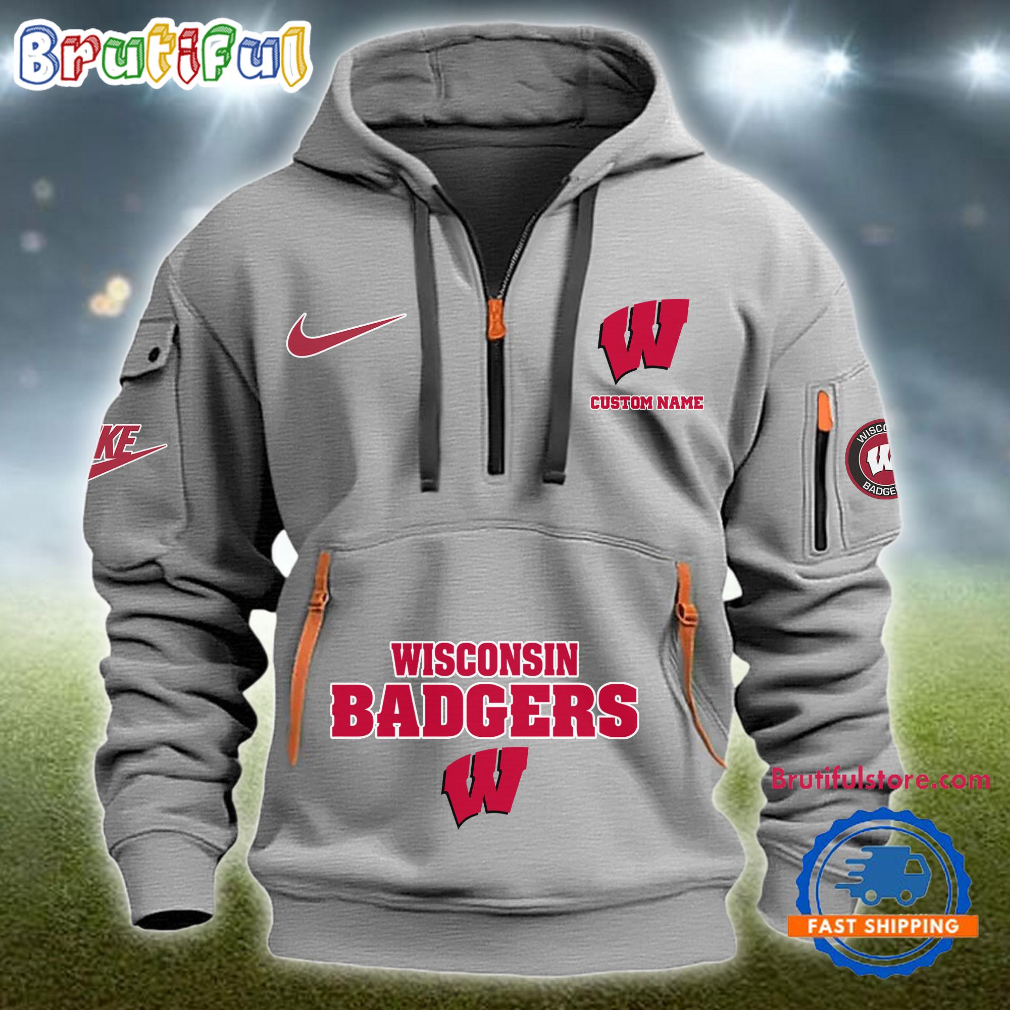 Sportswearmerch Wisconsin Badgers NCAA Half Zip Hoodie For Fan