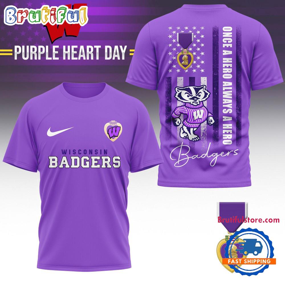Sportswearmerch Wisconsin Badgers NCAA National Purple Heart Day T-shirt For Fan
