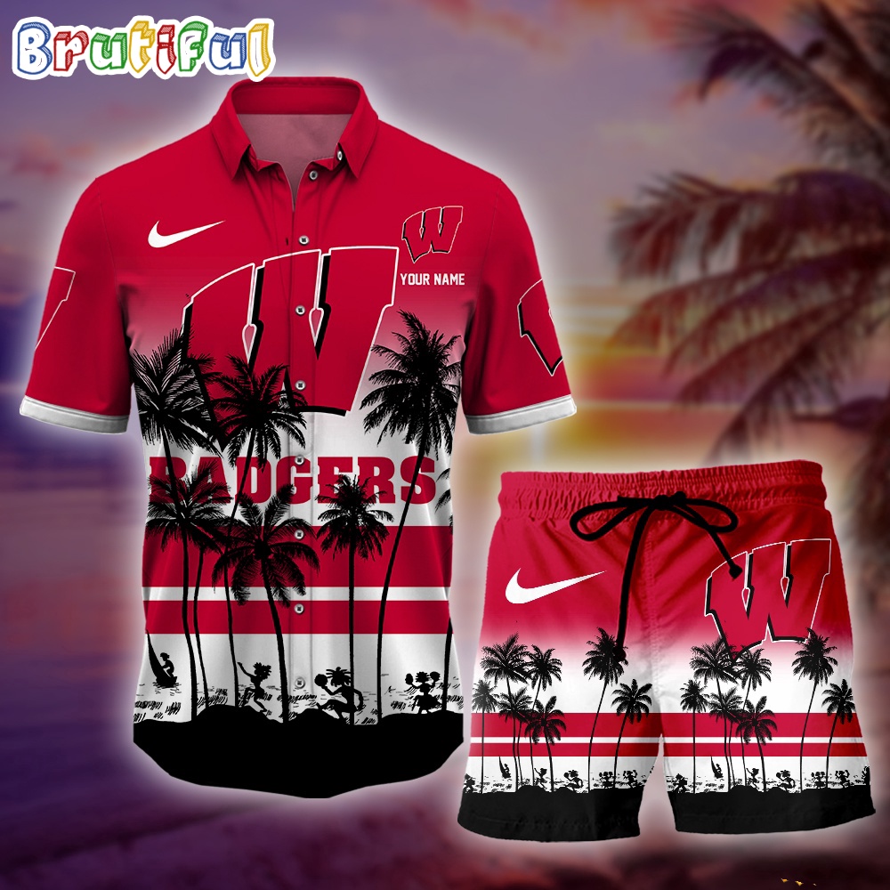 Sportswearmerch Wisconsin Badgers NCAA Palm Tree Summer Personalized Set Short Set For Fan