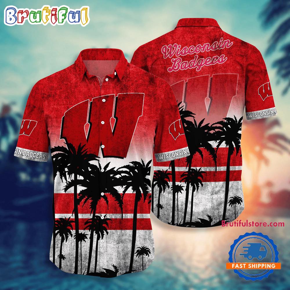 Sportswearmerch Wisconsin Badgers NCAA Palm Tree Tropical Summer Beach Hawaiian Shirt For Fan