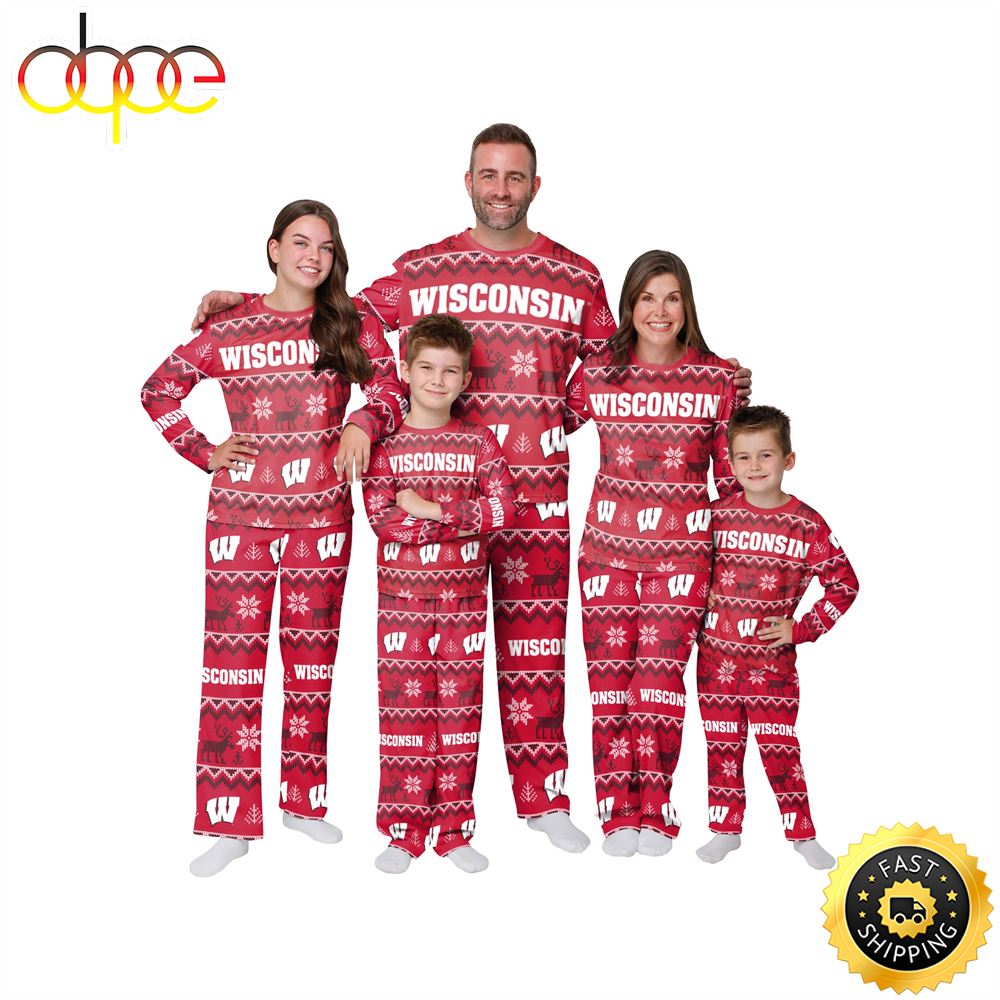 Sportswearmerch Wisconsin Badgers NCAA Patterns Essentials Christmas Personalized Pajamas For Fan