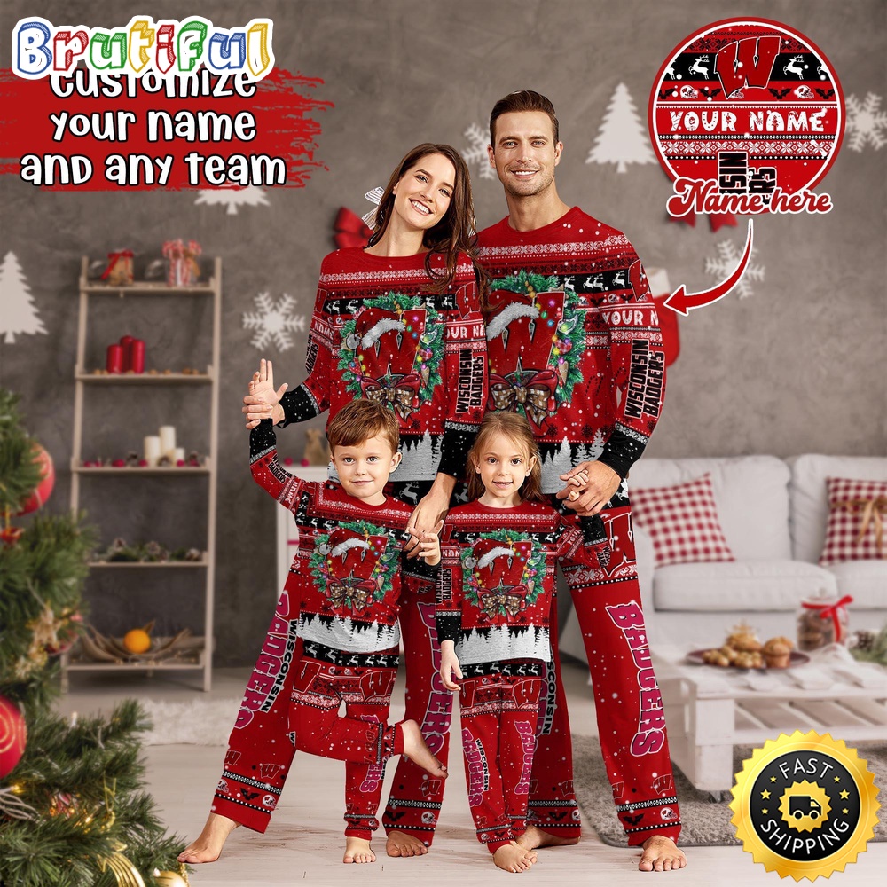 Sportswearmerch Wisconsin Badgers NCAA Personalized Pajamas Family For Fan