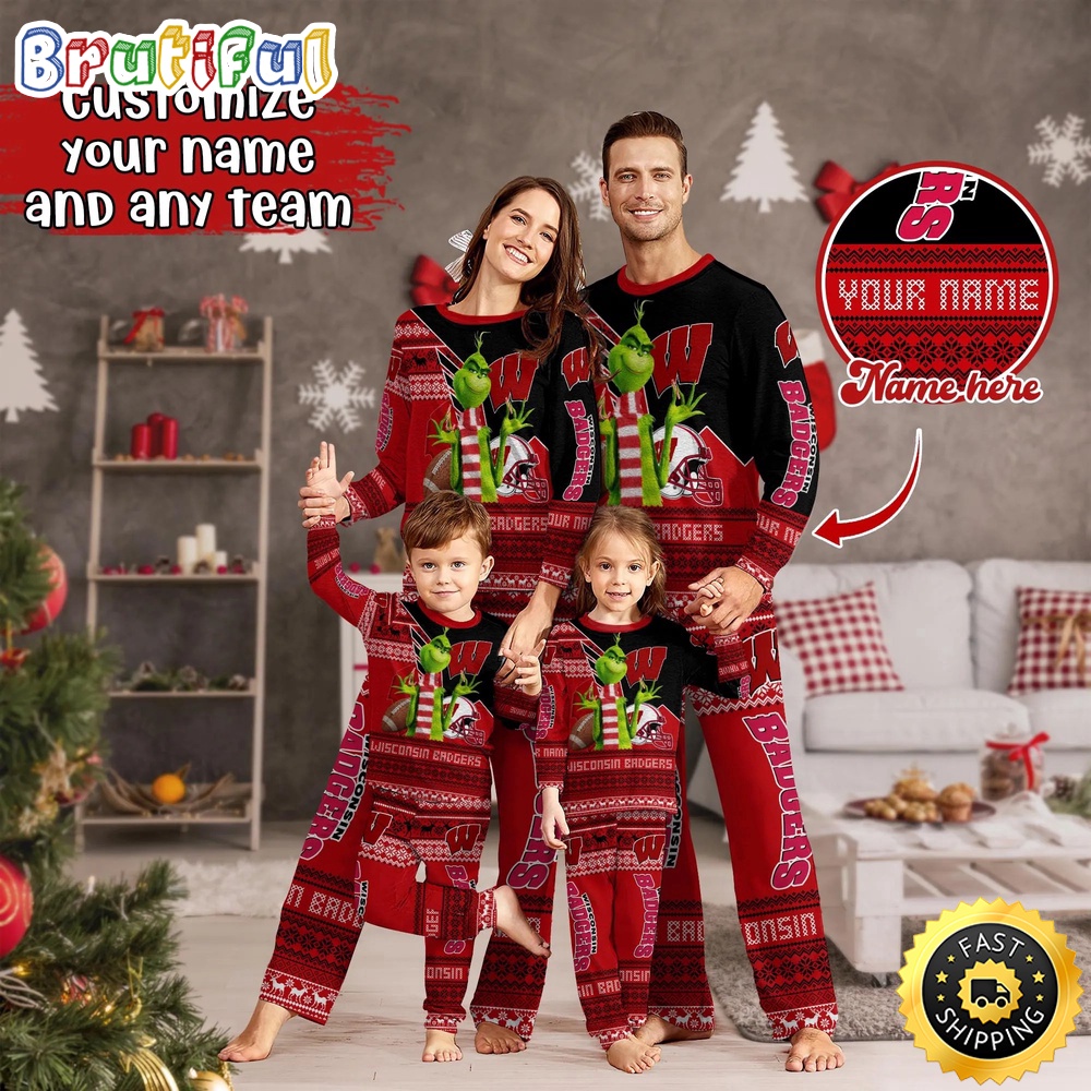 Sportswearmerch Wisconsin Badgers NCAA Personalized Pajamas Family For Fan