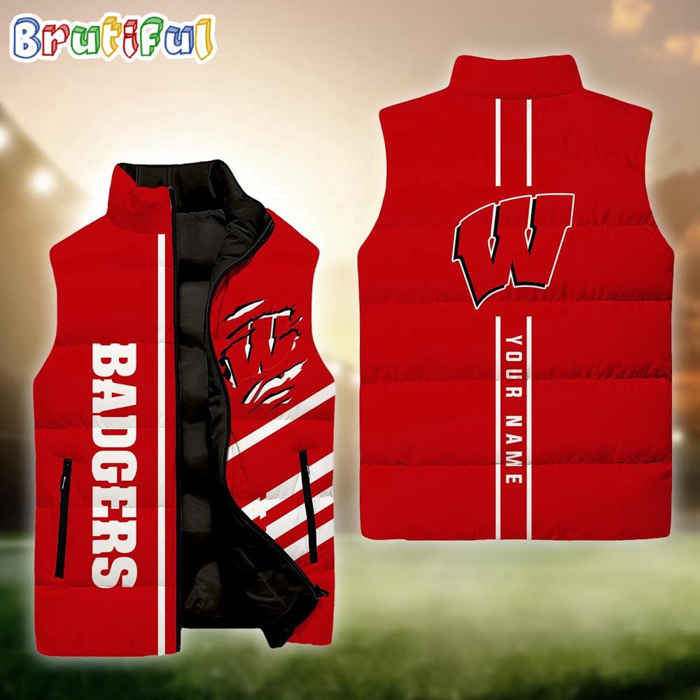 Sportswearmerch Wisconsin Badgers NCAA Personalized Sleeveless Down Puffer Jacket For Fan