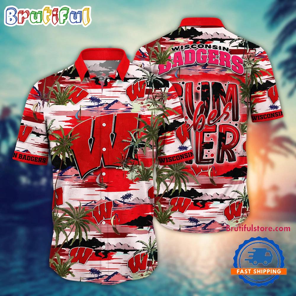 Sportswearmerch Wisconsin Badgers NCAA Summer Beach Personalized Hawaiian Shirt For Fan