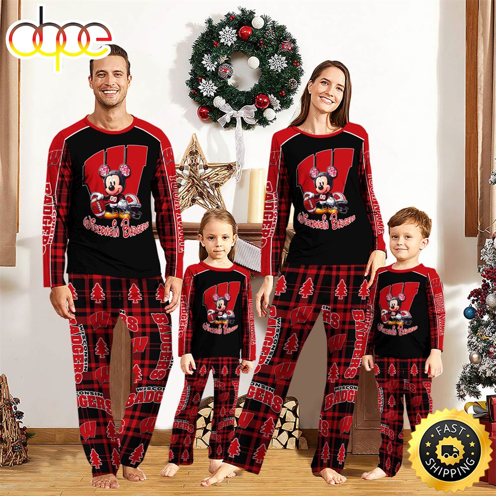 Sportswearmerch Wisconsin Badgers NCAA x Mickey Mouse Personalized Pajamas Family For Fan