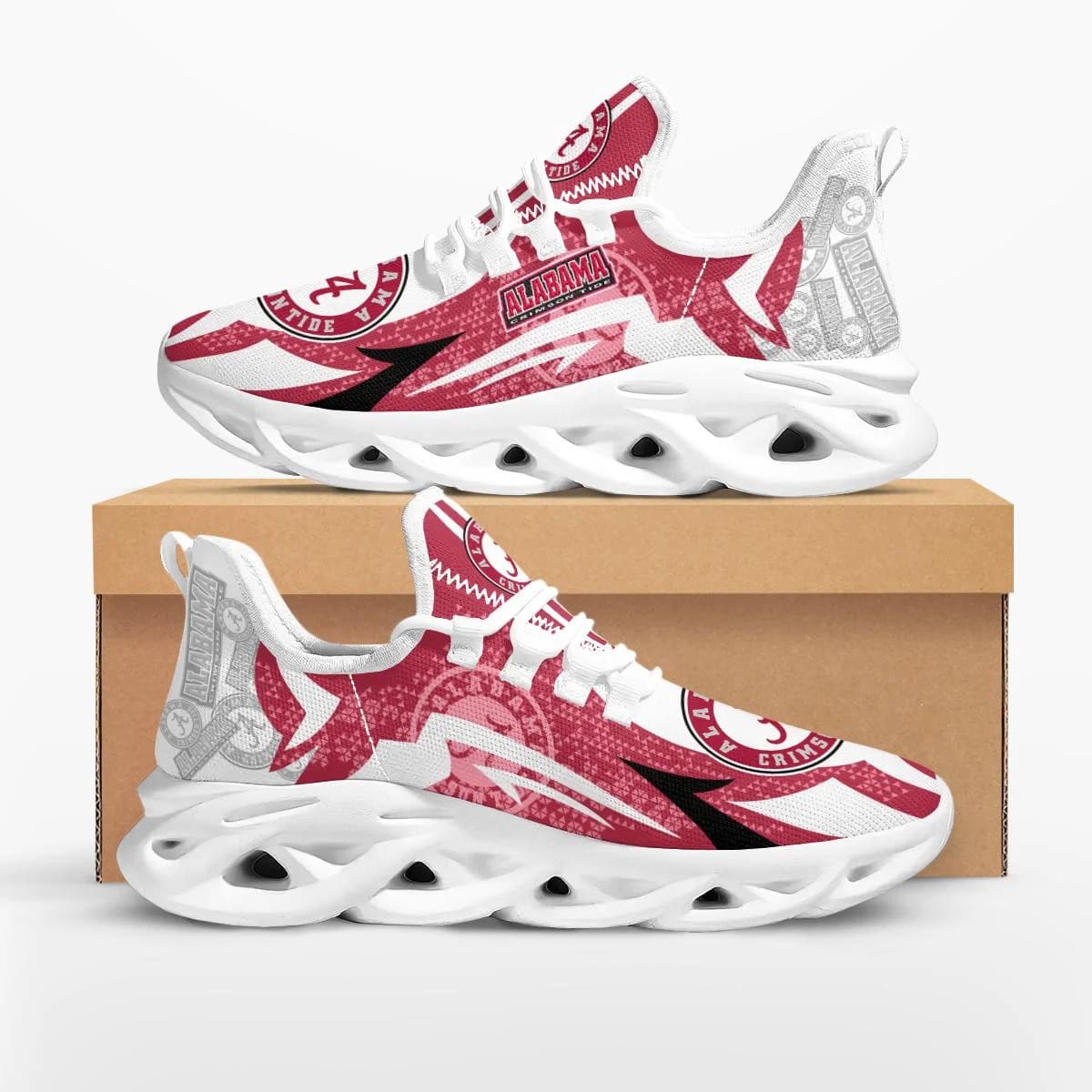 Sportswearmerch Alabama Crimson Tide NCAA Symbol Geometric Pattern Max Soul Shoes Sneakers For Men And Women