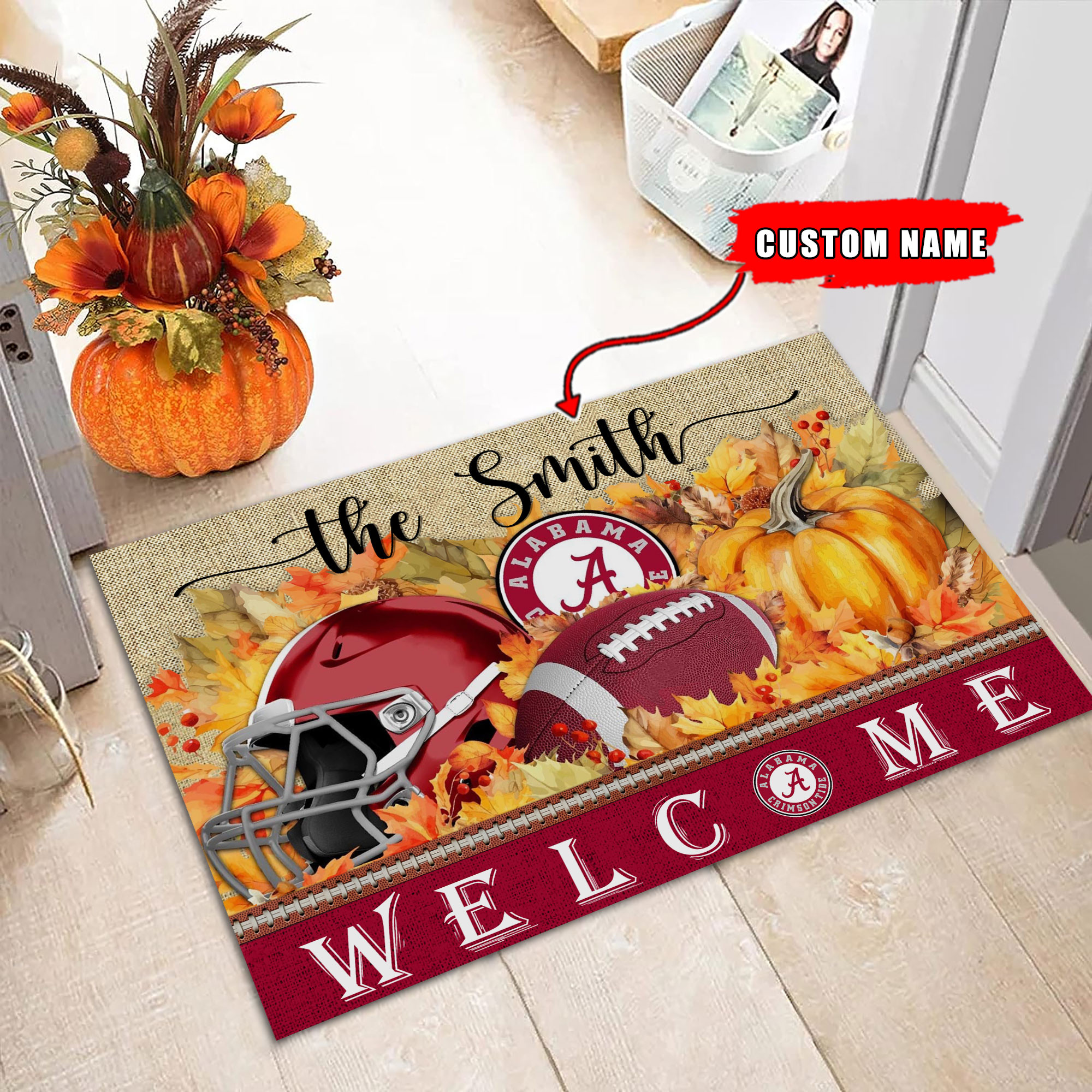 Sportswearmerch Alabama Crimson Tide NCAA Welcome Fall Football Doormat For Fan