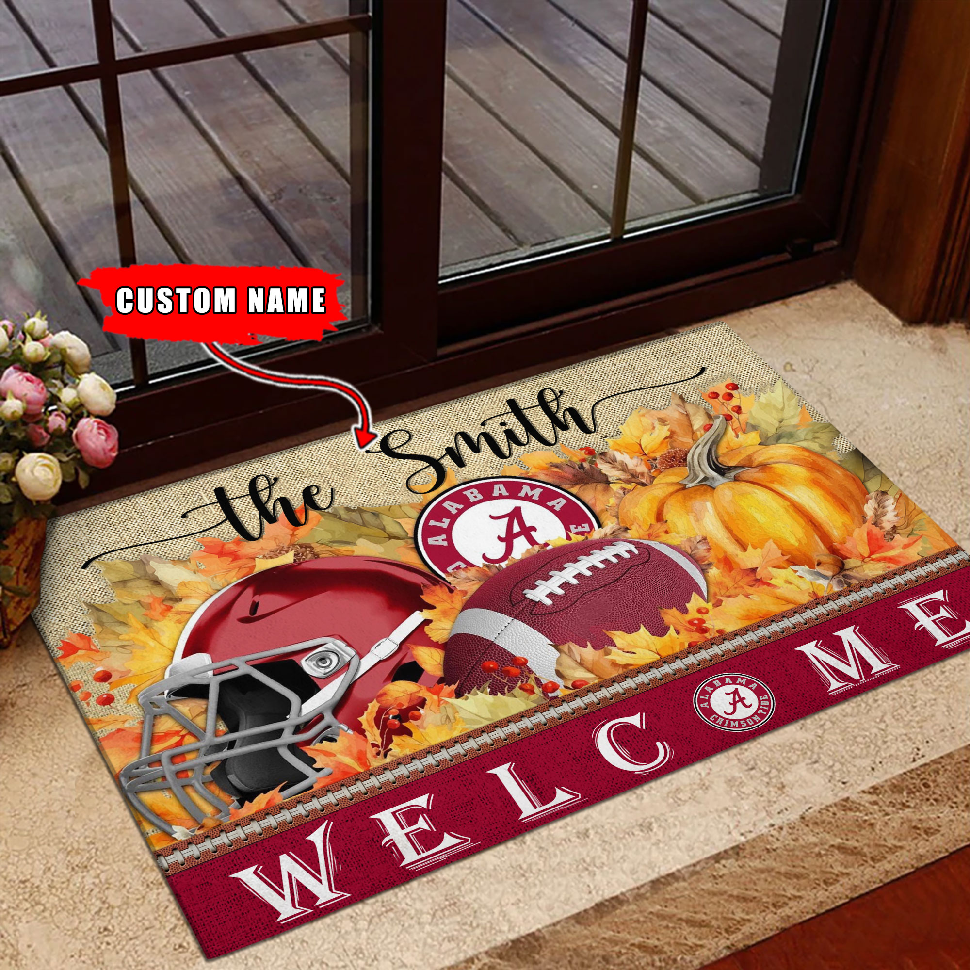 Sportswearmerch Alabama Crimson Tide NCAA Welcome Fall Football Doormat For Fan
