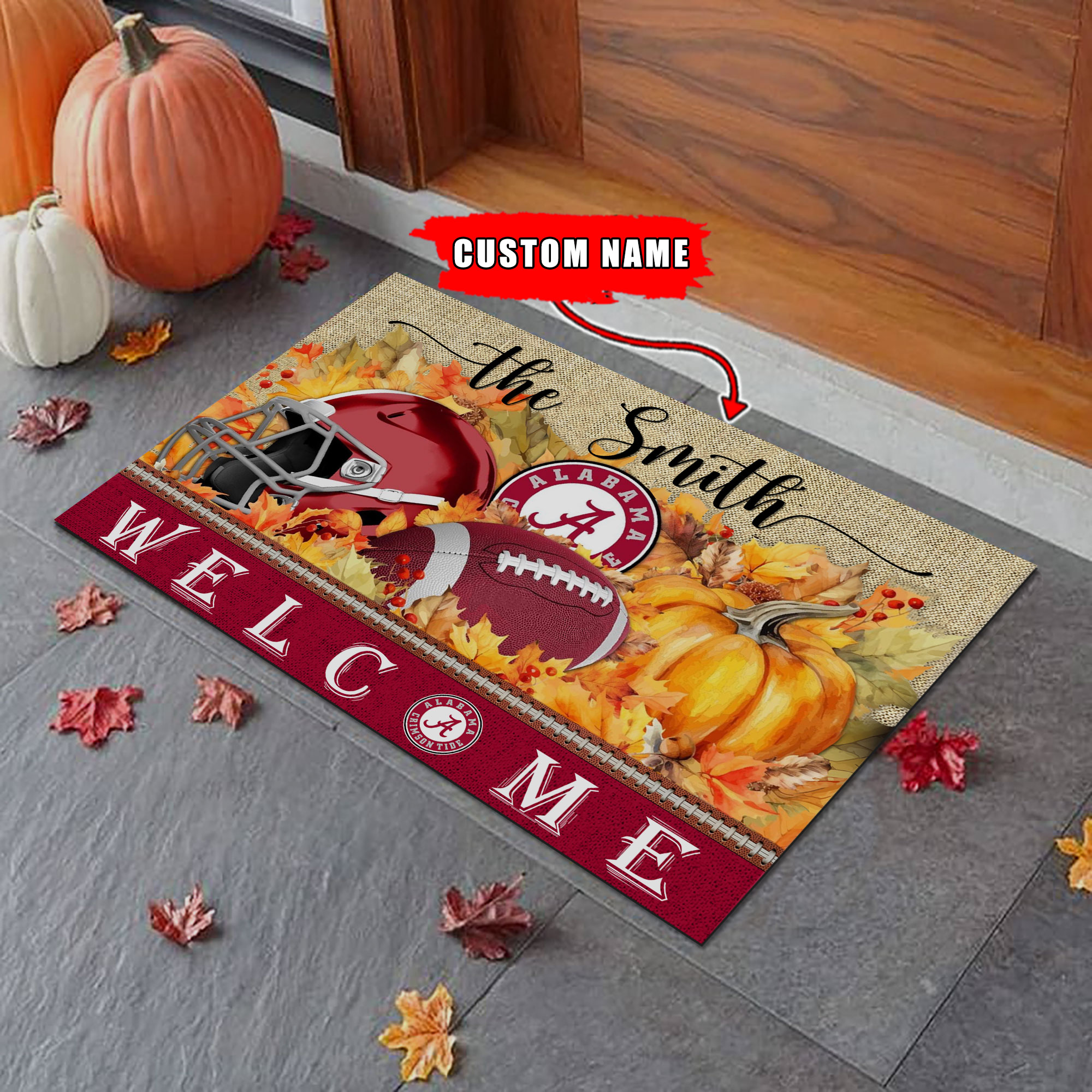 Sportswearmerch Alabama Crimson Tide NCAA Welcome Fall Football Doormat For Fan