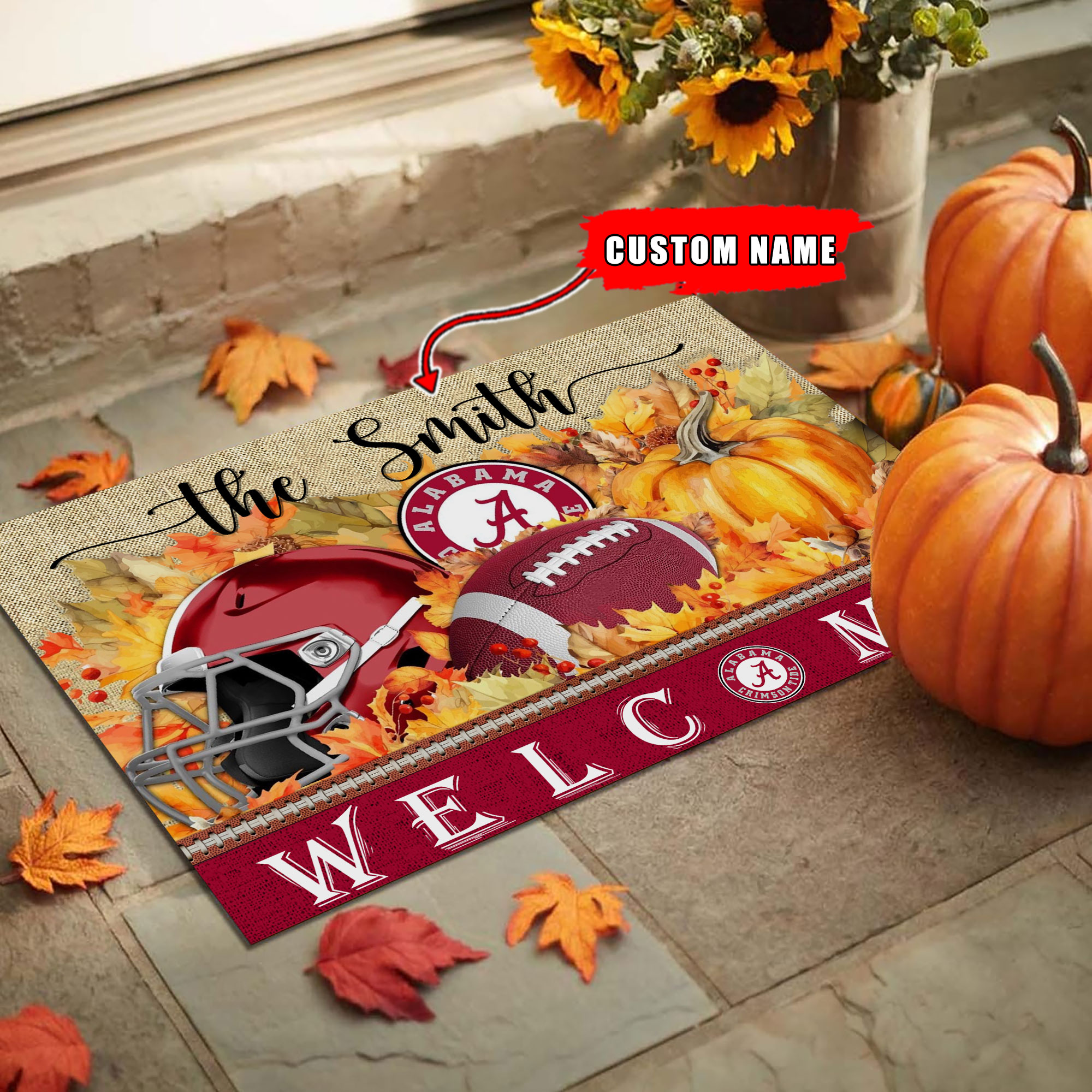 Sportswearmerch Alabama Crimson Tide NCAA Welcome Fall Football Doormat For Fan