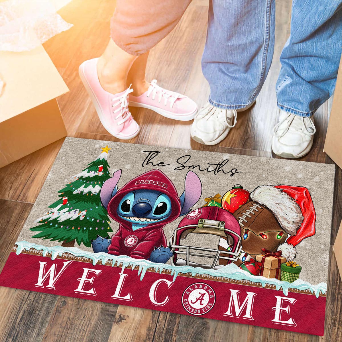 Sportswearmerch Alabama Crimson Tide NCAA x Cute Stitch Christmas Doormat For Fan