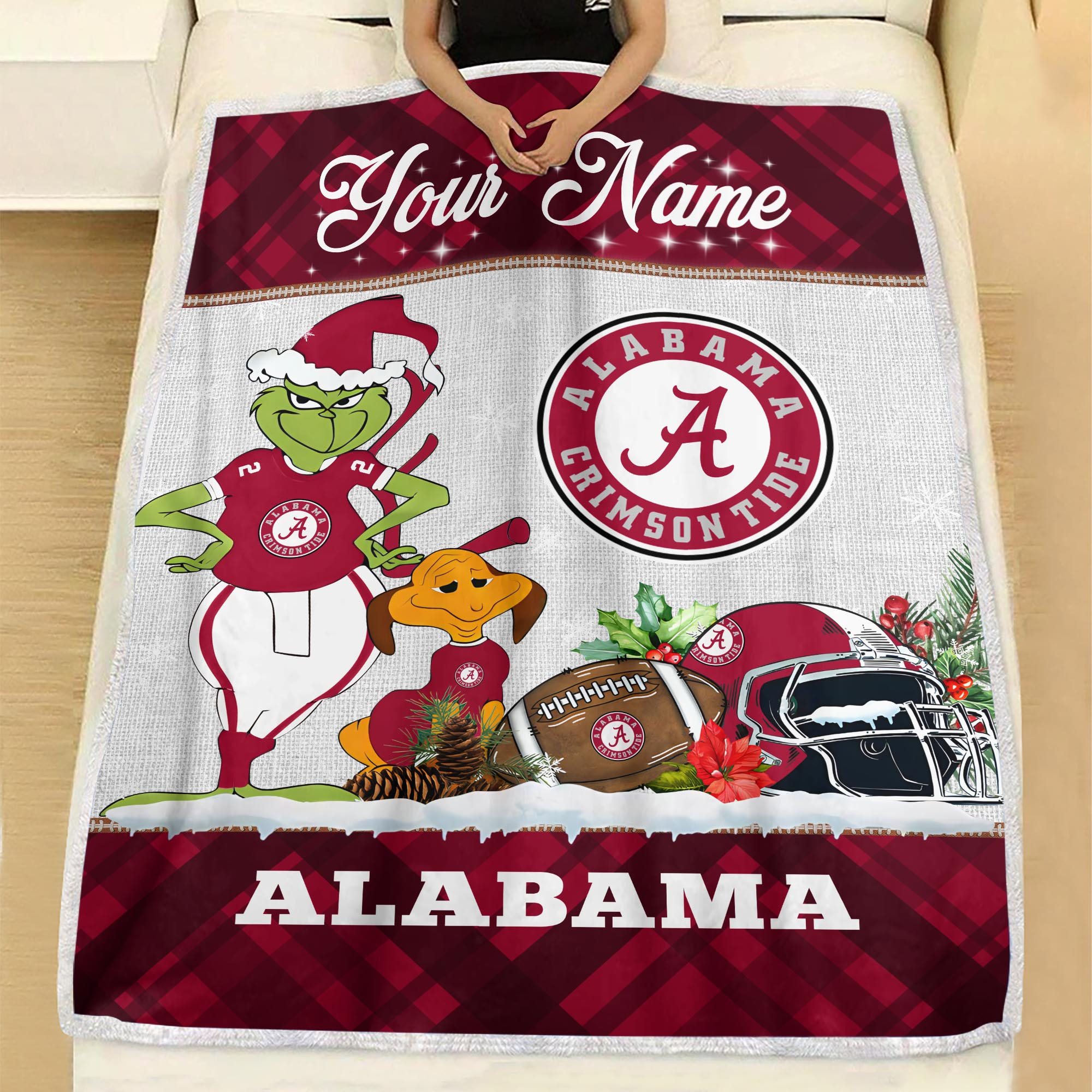 Sportswearmerch Alabama Crimson Tide NCAA x Grinch Christmas Fleece Blanket For Fan