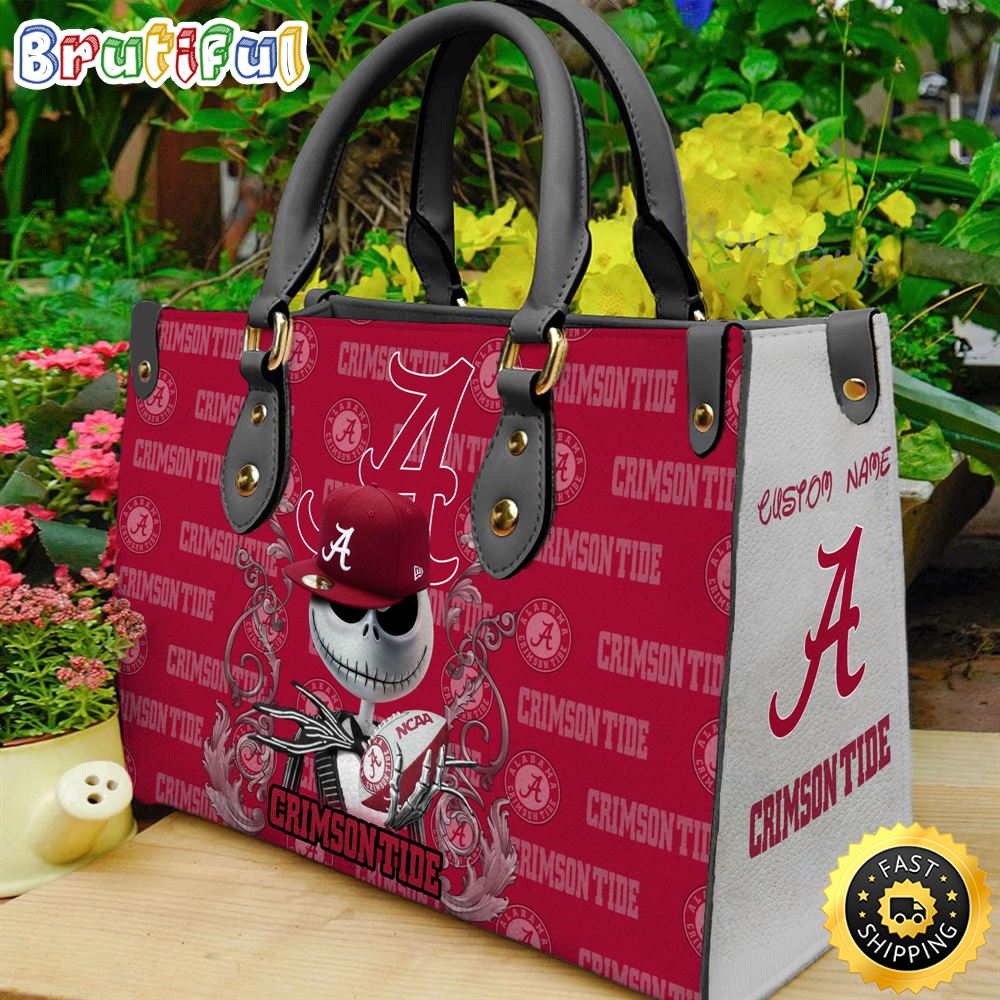 Sportswearmerch Alabama Crimson Tide NCAA x Jack Skellington Women Leather Bag For Fan