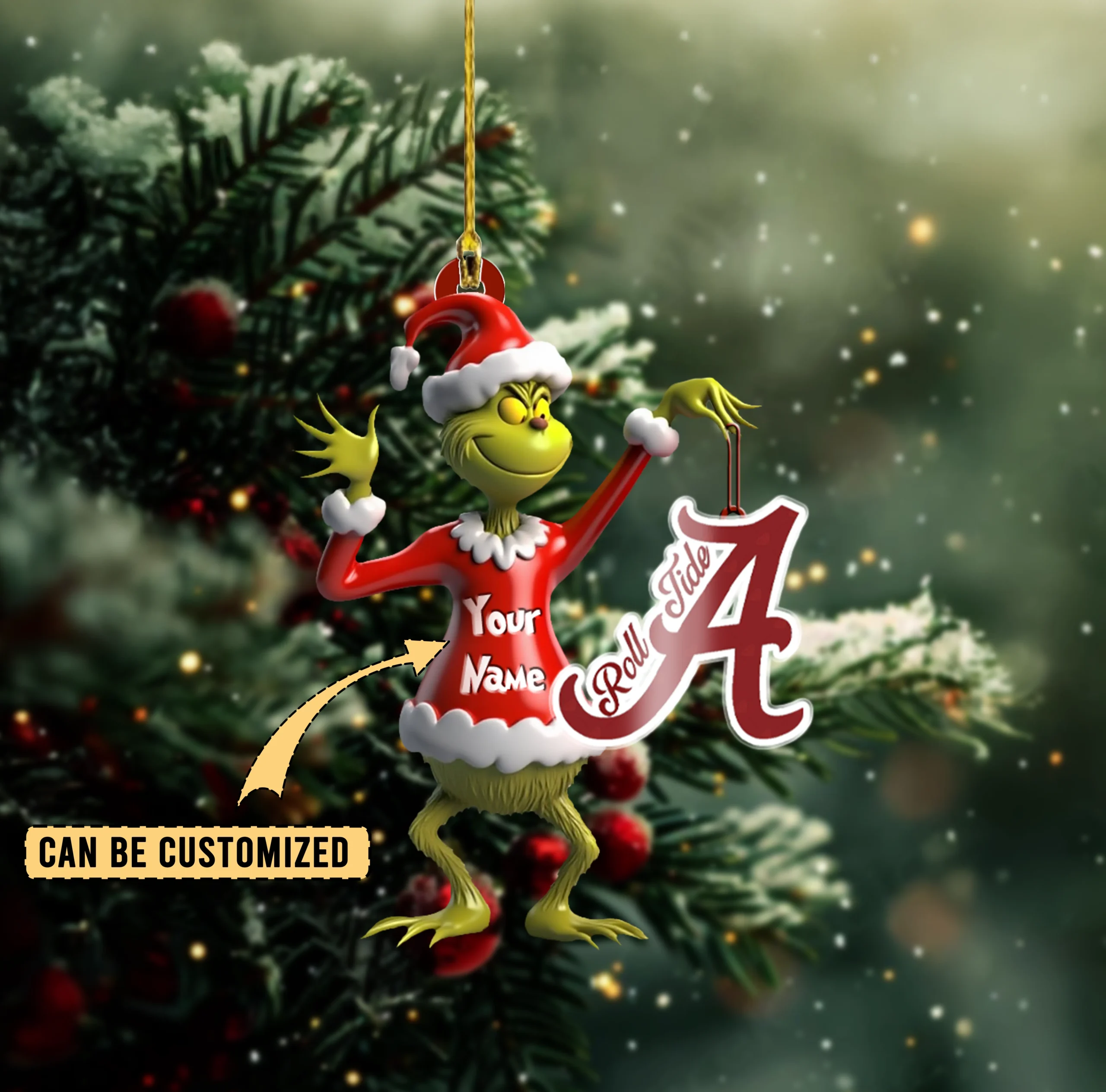 Sportswearmerch Alabama Crimson Tide NCAA x The Grinch Acrylic Ornament Gift For Fans