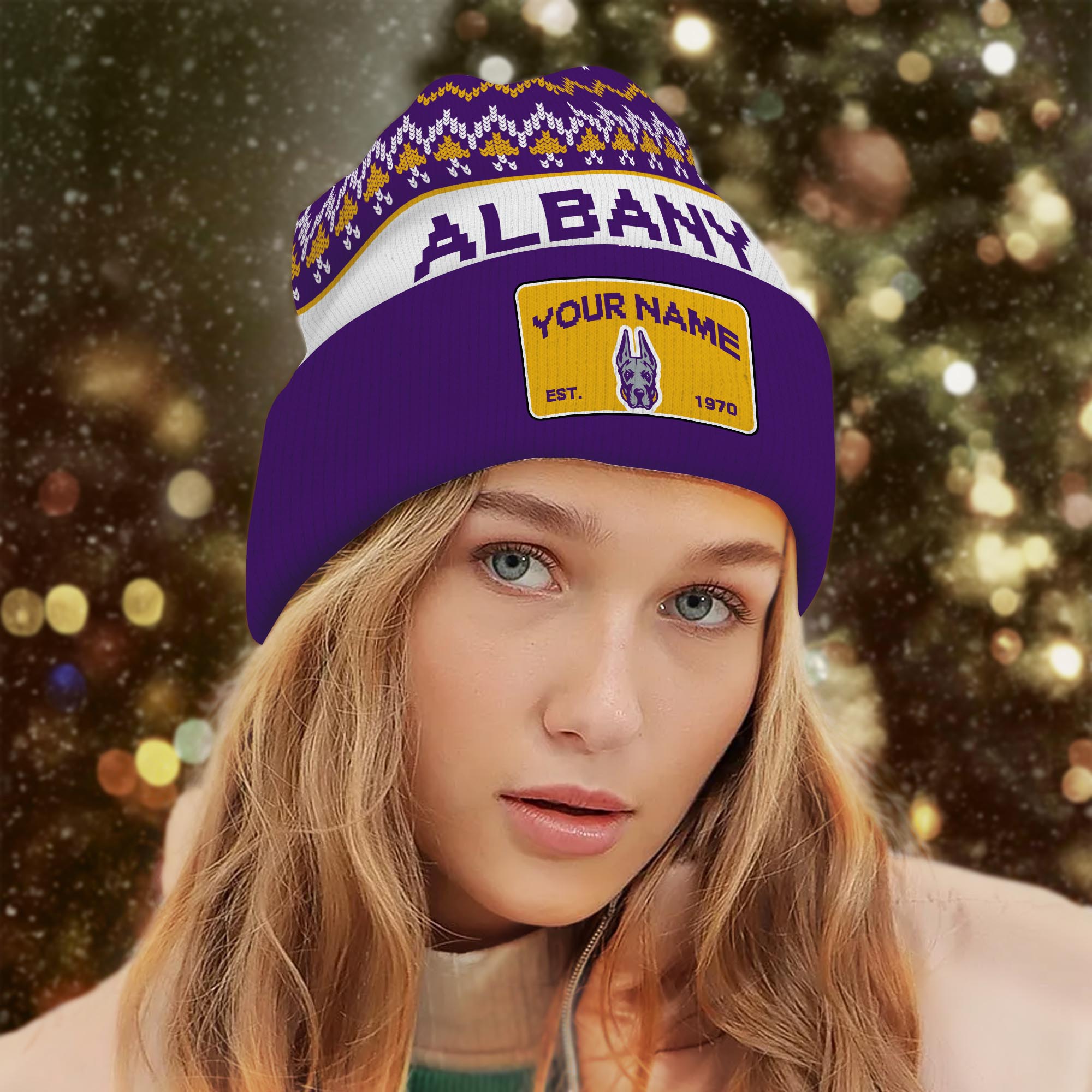 Sportswearmerch Albany Great Danes NCAA Christmas Beanie Hat For Fan
