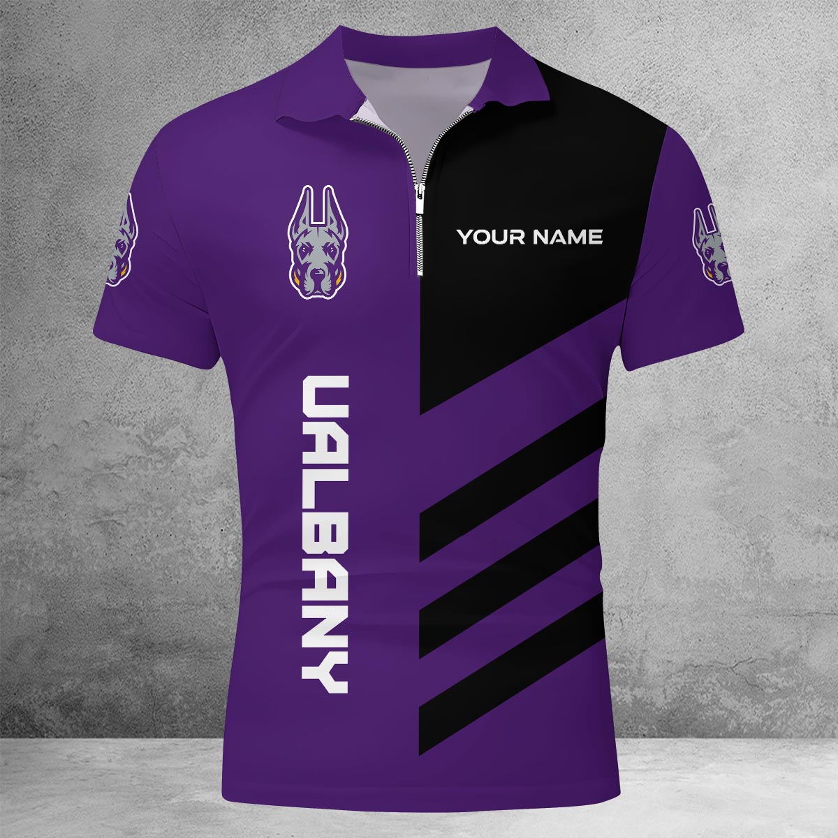 Sportswearmerch Albany Great Danes NCAA Lapel Zip Polo Shirt For Fan