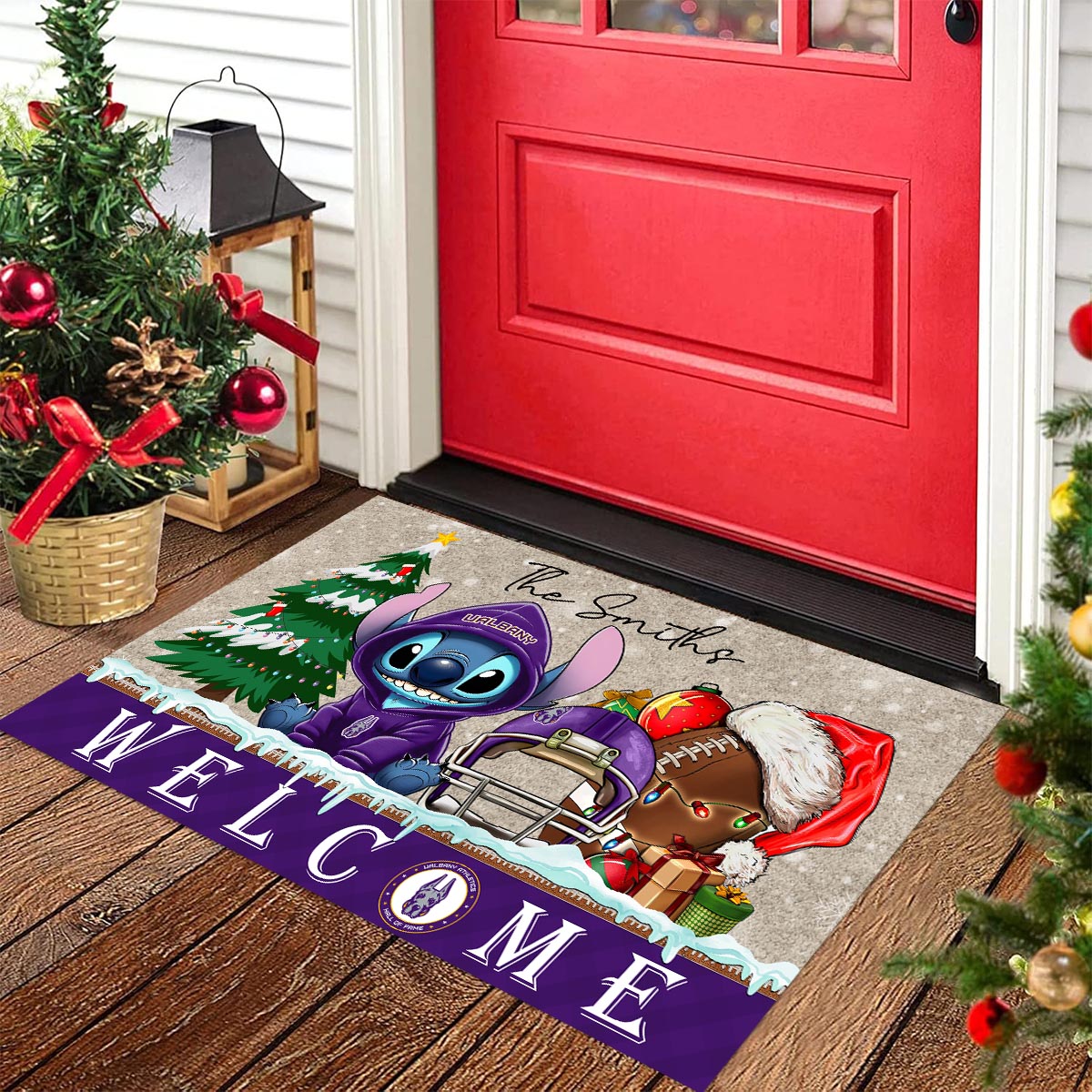 Sportswearmerch Albany Great Danes NCAA x Cute Stitch Christmas Doormat For Fan