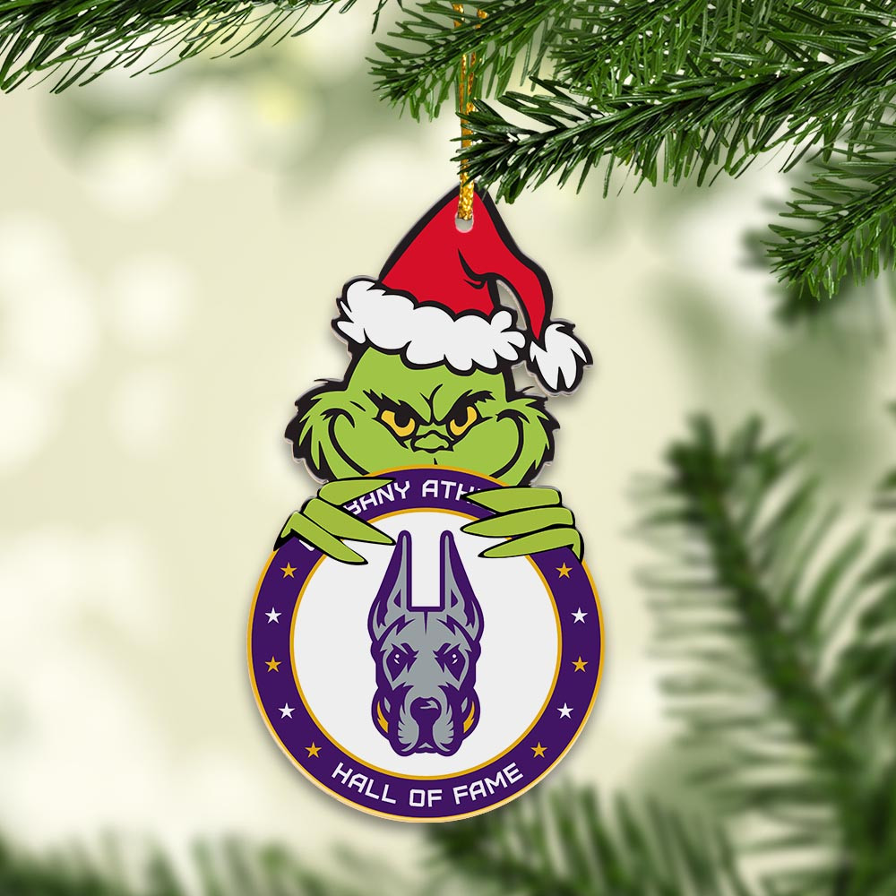 Sportswearmerch Albany Great Danes NCAA x Grinch Christmas Acrylic Ornament For Fans