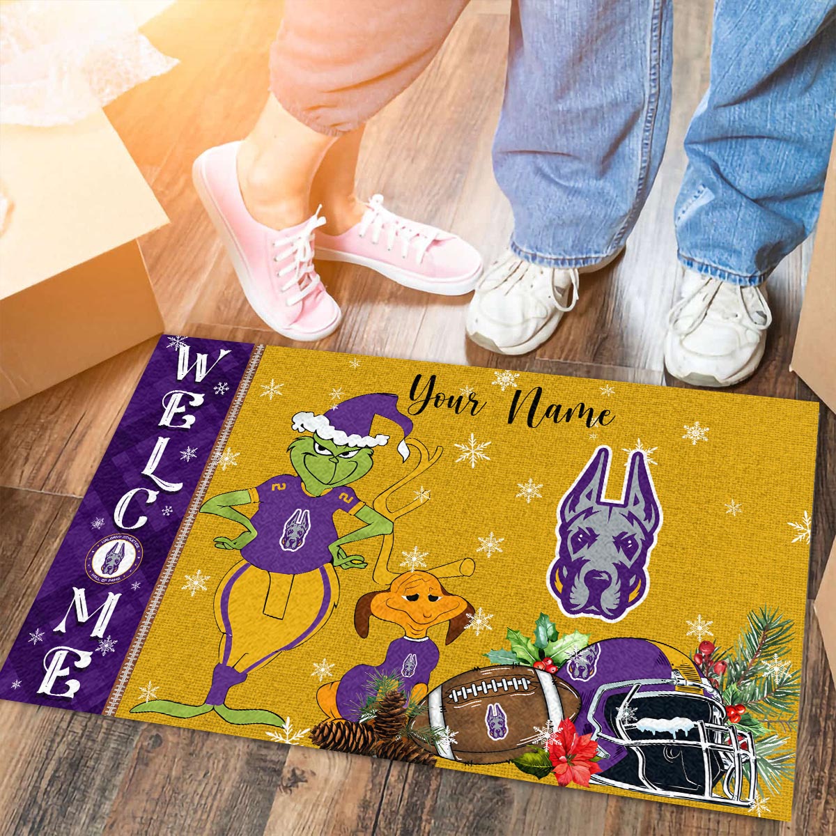 Sportswearmerch Albany Great Danes NCAA x Grinch Christmas Welcome Football Doormat For Fan