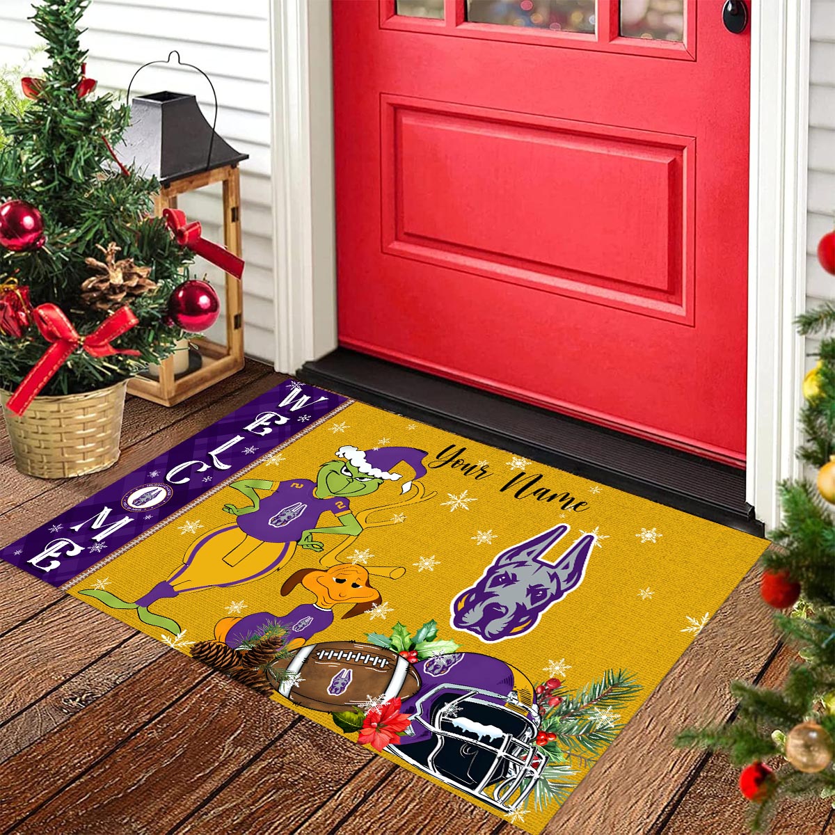 Sportswearmerch Albany Great Danes NCAA x Grinch Christmas Welcome Football Doormat For Fan