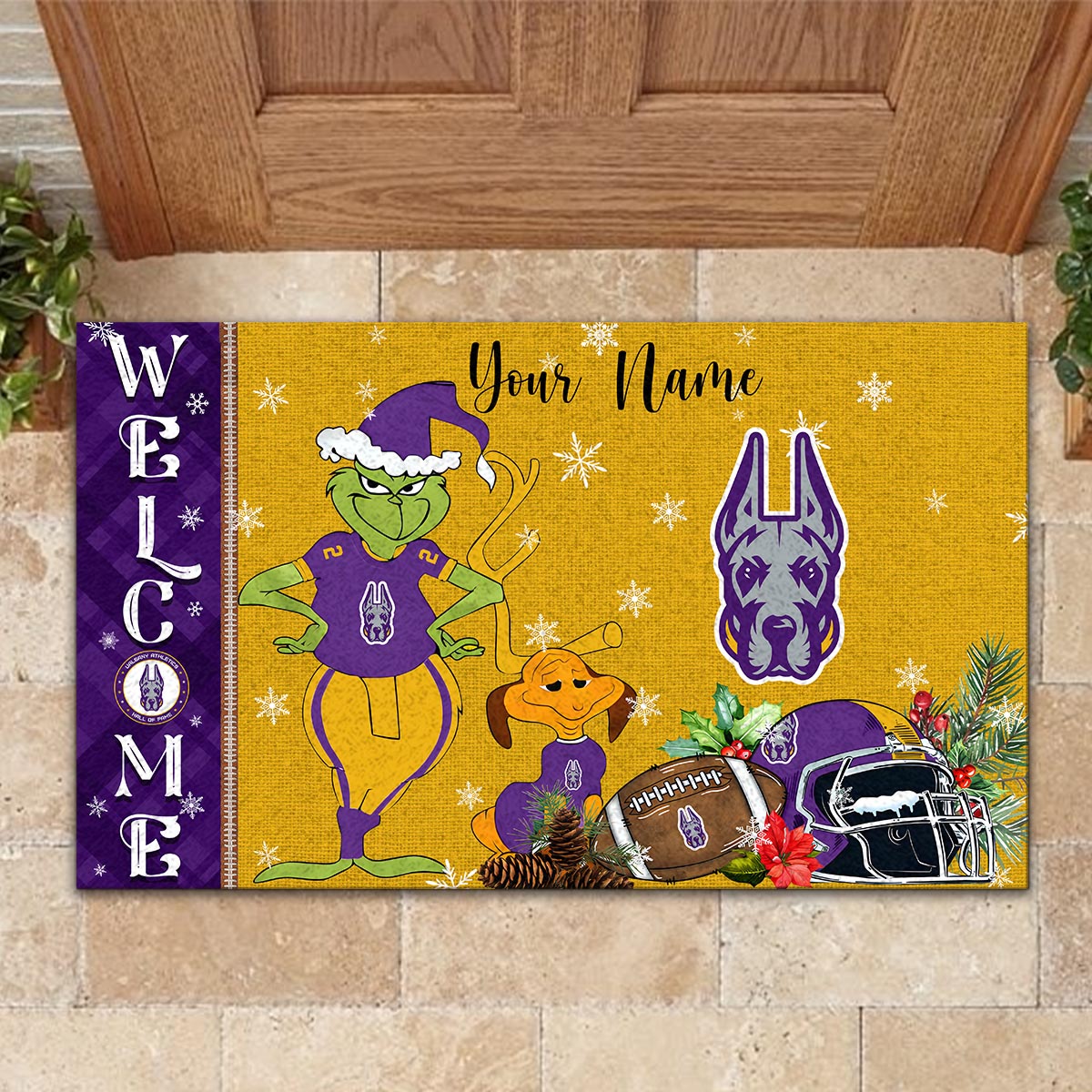 Sportswearmerch Albany Great Danes NCAA x Grinch Christmas Welcome Football Doormat For Fan