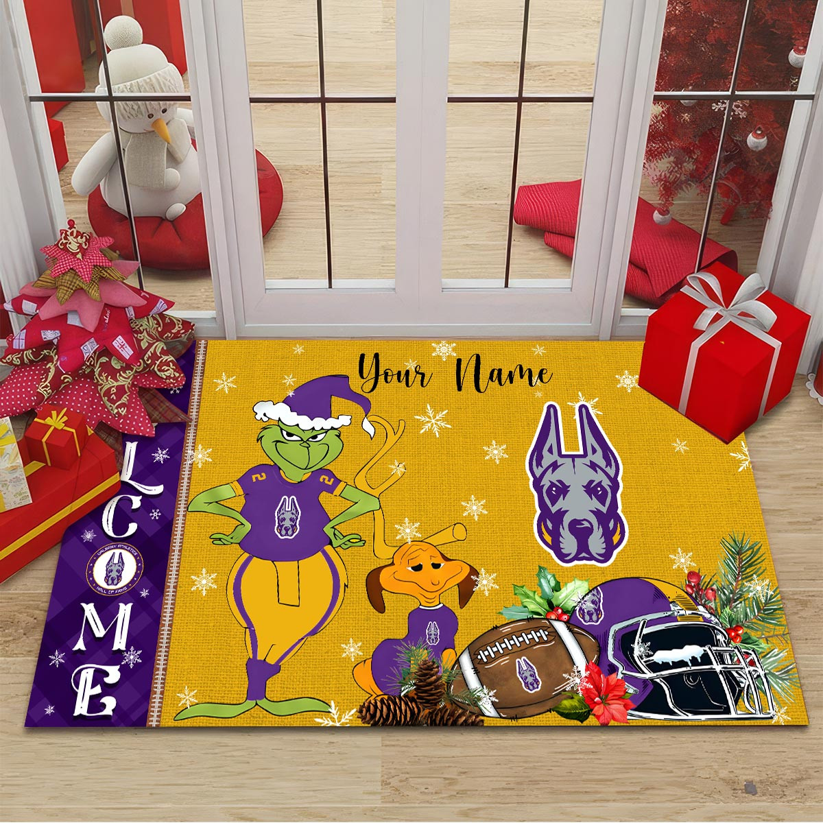 Sportswearmerch Albany Great Danes NCAA x Grinch Christmas Welcome Football Doormat For Fan