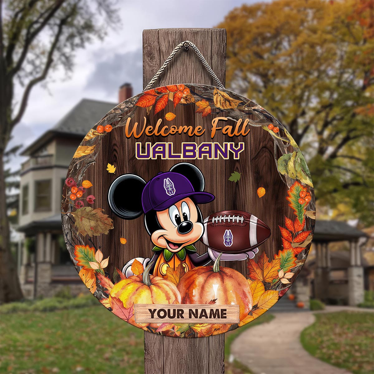 Sportswearmerch Albany Great Danes NCAA x Mickey Round Wooden Sign For Fan