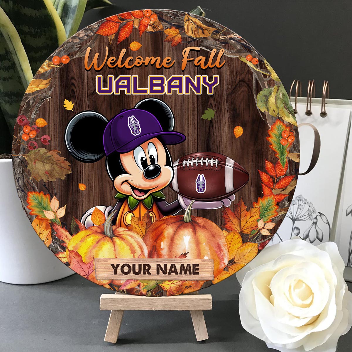 Sportswearmerch Albany Great Danes NCAA x Mickey Round Wooden Sign For Fan