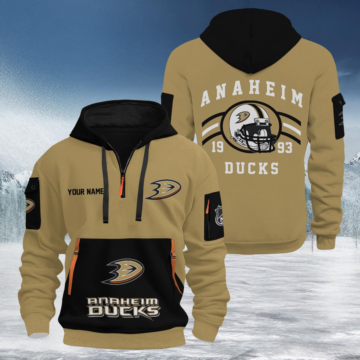 Sportswearmerch Anaheim Ducks NHL Half Zip Hoodie Personalized For Fan