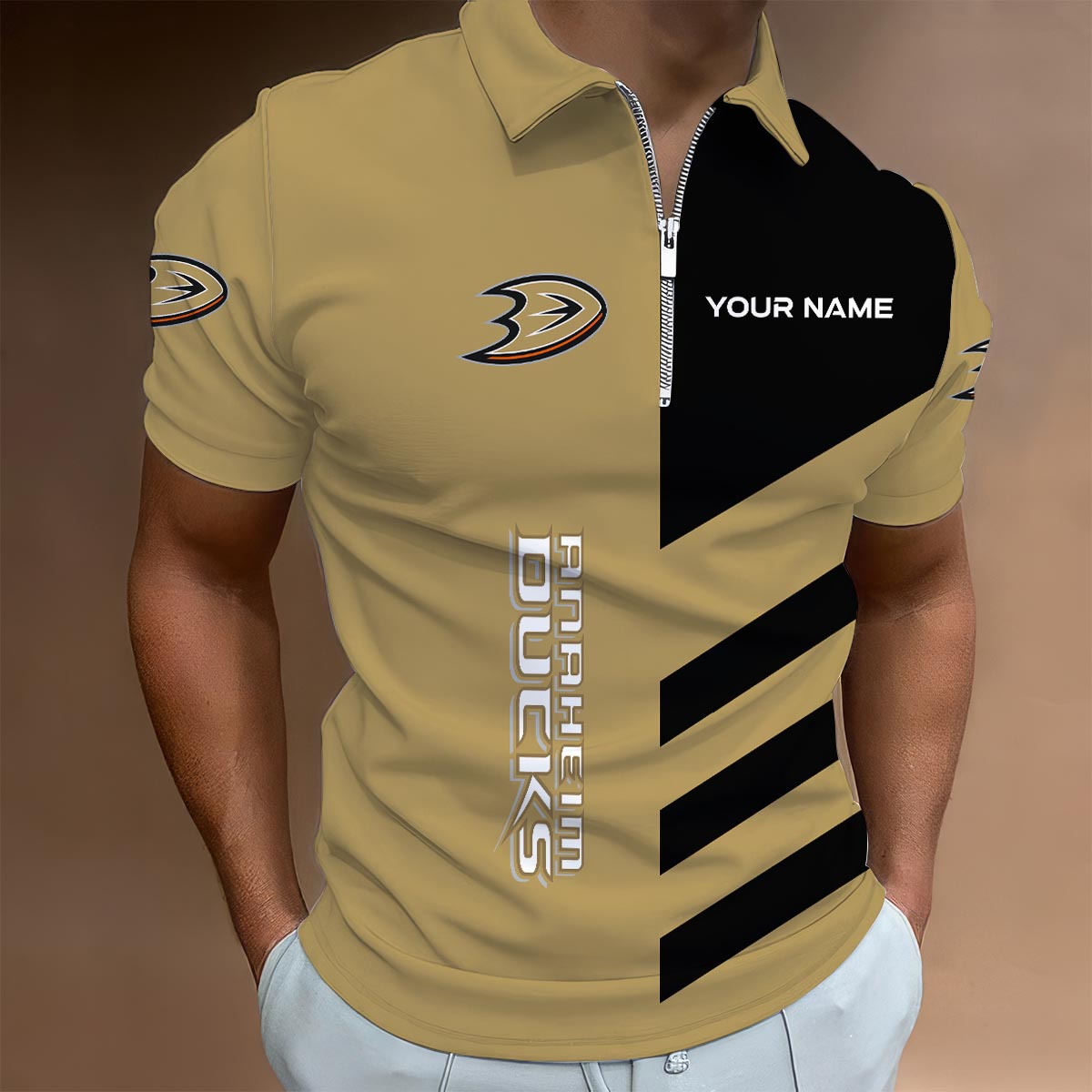 Sportswearmerch Anaheim Ducks NHL Lapel Zip Polo Shirt For Fan