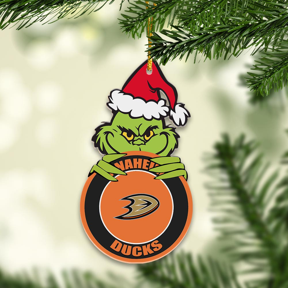 Sportswearmerch Anaheim Ducks NHL x Grinch Christmas Acrylic Ornament For Fans