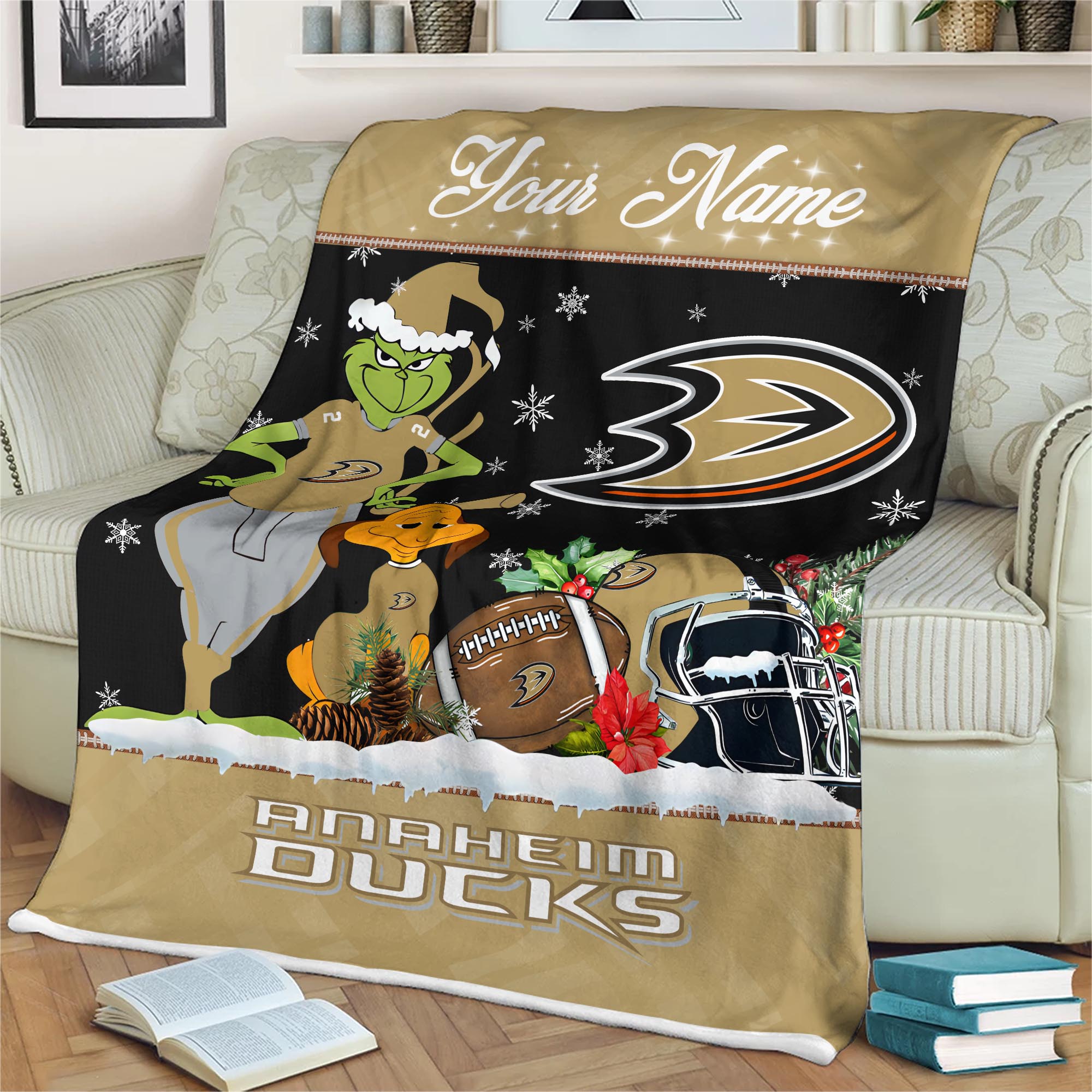 Sportswearmerch Anaheim Ducks NHL x Grinch Christmas Fleece Blanket For Fan