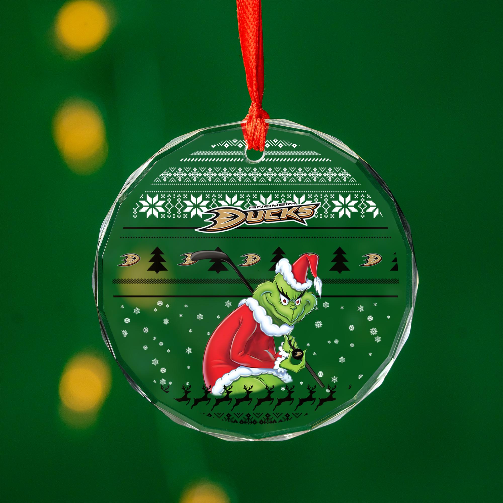 Sportswearmerch Anaheim Ducks NHL x Grinch Christmas Glass Ornament For Fans