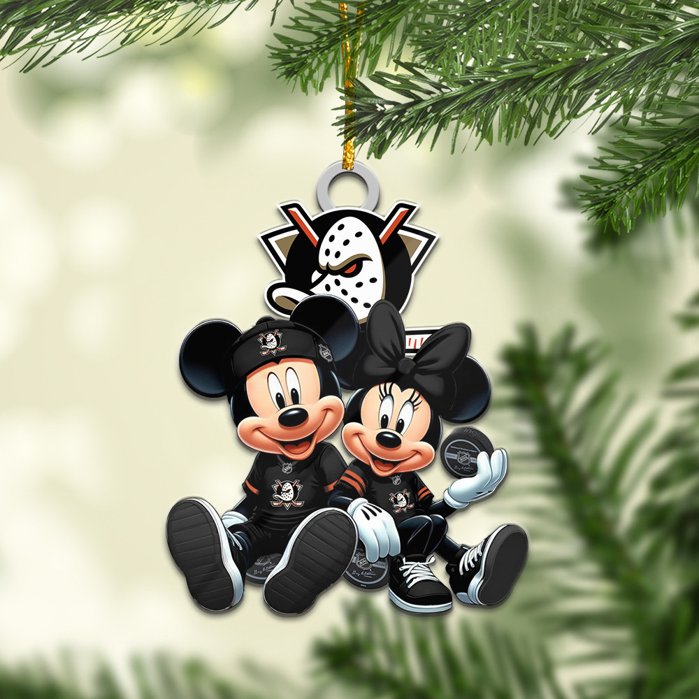 Sportswearmerch Anaheim Ducks NHL x Mickey and Minnie Mouse Personalized Acrylic Ornament For Fans