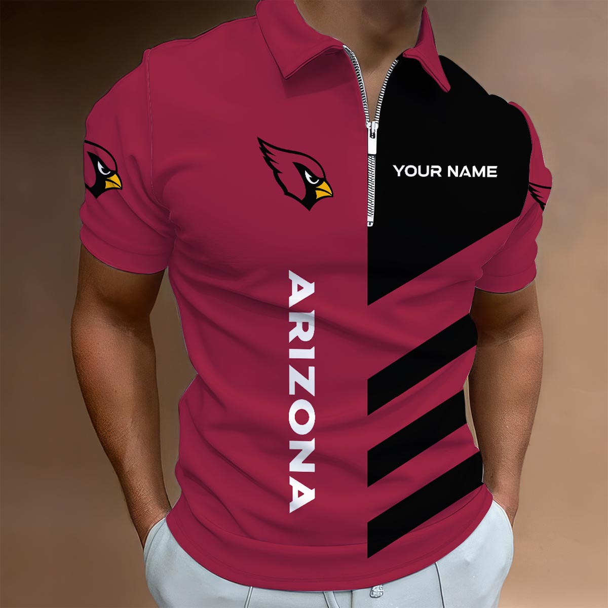 Sportswearmerch Arizona Cardinals NFL Lapel Zip Polo Shirt For Fan