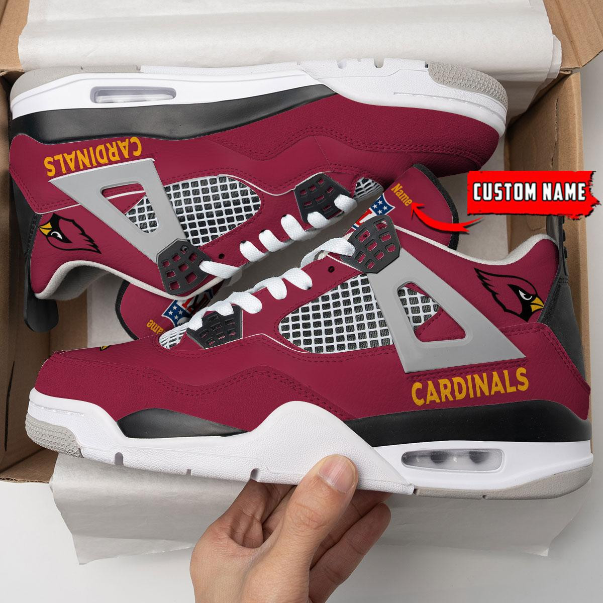 Sportswearmerch Arizona Cardinals NFL Personalized Air Jordan 4 AJ4 Sneakers Shoes For Men And Women