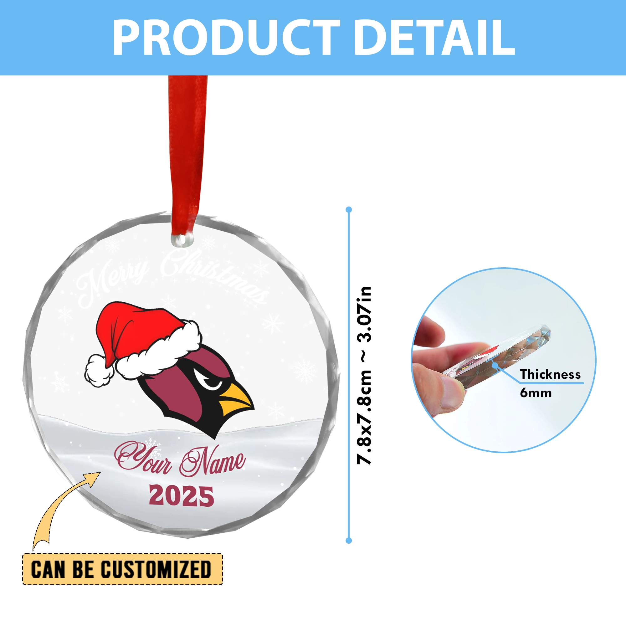 Sportswearmerch Arizona Cardinals NFL x Christmas Glass Ornament Gift For Fan