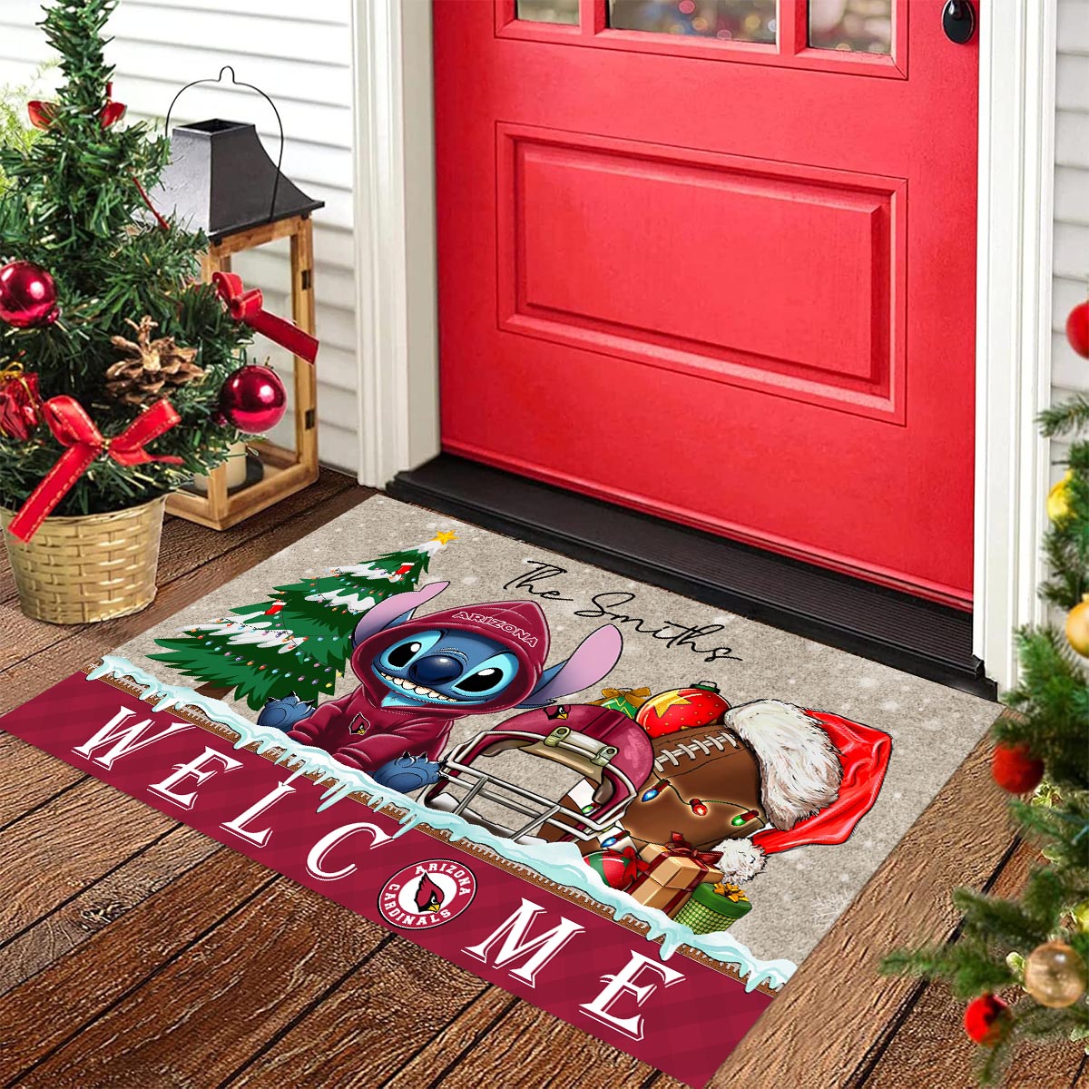 Sportswearmerch Arizona Cardinals NFL x Cute Stitch Christmas Doormat For Fan
