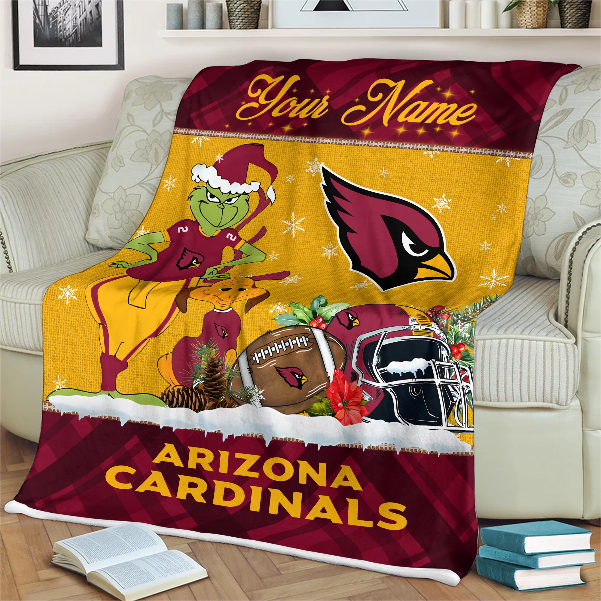 Sportswearmerch Arizona Cardinals NFL x Grinch Christmas Fleece Blanket For Fan